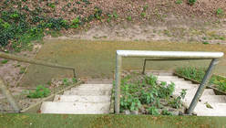 Kunstrasen und Betontreppe vor der Reinigung